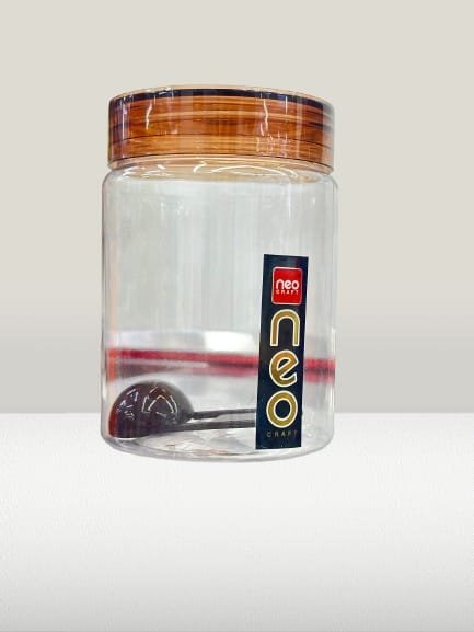 Transparent Storage Jar with Wooden Lid – Airtight Kitchen Container | Clear Plastic Food Storage Canister for Snacks, Dry Fruits & Spices