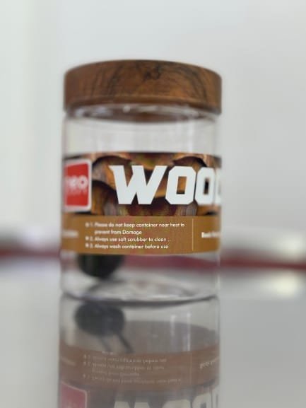 Transparent Storage Jar with Wooden Land – Airtight Kitchen Container | Clear Food Storage Canister for Snacks, Dry Fruits & Spices