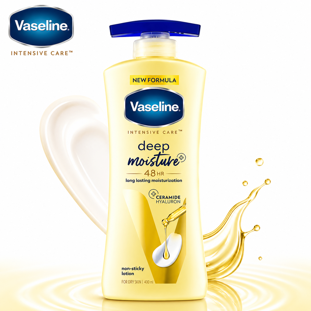 Vaseline Deep Moisture Body Lotion 400ML | 48Hr Hydration with Ceramide & Hyaluron | Non-Sticky Lotion for Dry Skin Care & Daily Use