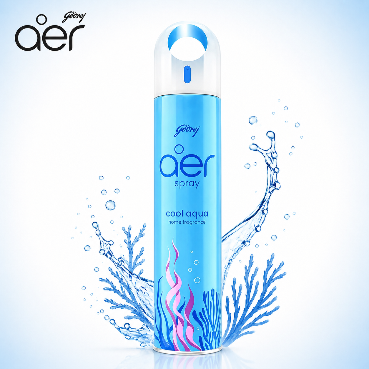 Godrej Aer Cool Aqua Spray 220ml | Long Lasting Air Freshener Spray | Instant Odour Removal for Home, Bathroom & Office | Refreshing Aqua Fragrance