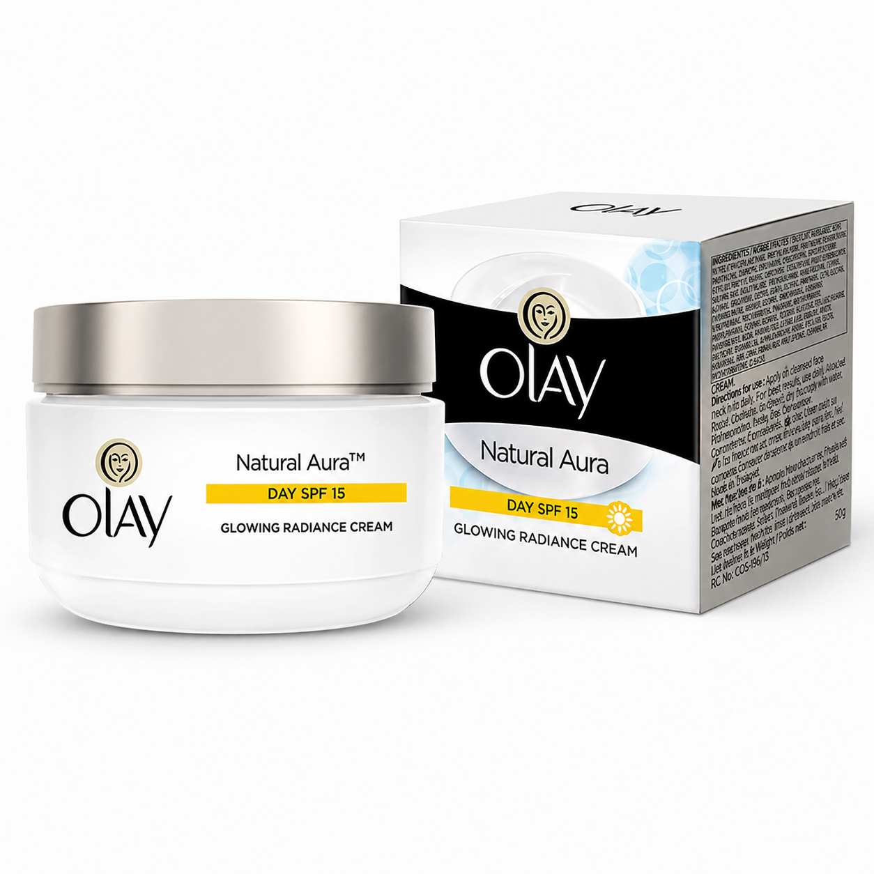 Olay Natural Aura Day Cream SPF15 50g | Brightening Moisturizer with Sun Protection | Hydrated, Glowing & Even Skin Tone
