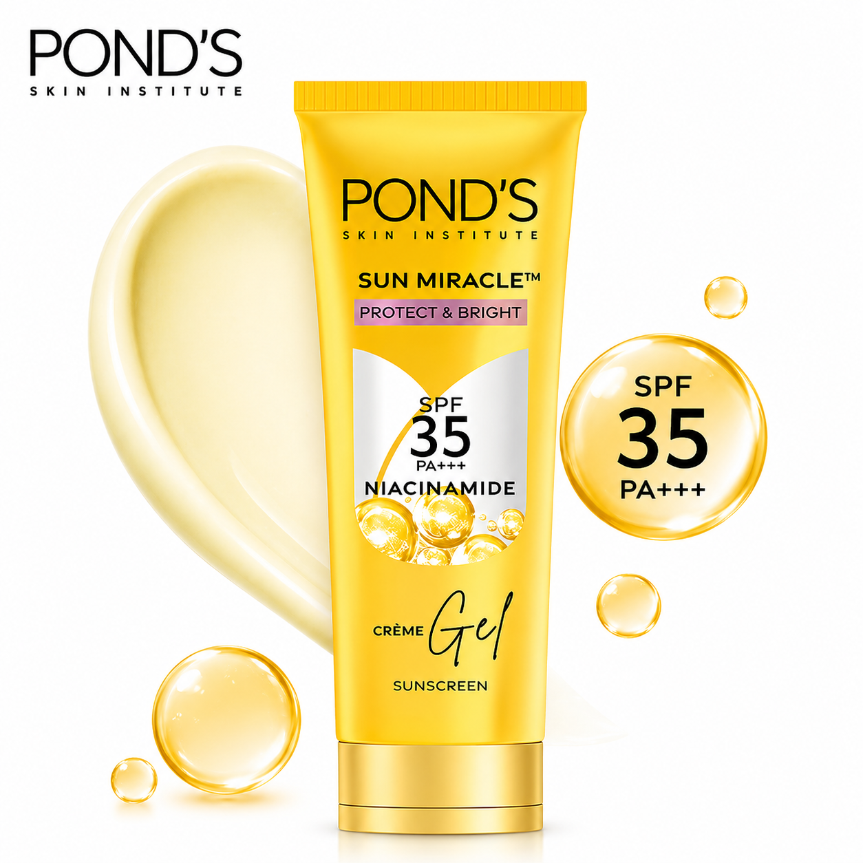 POND’S Sun Miracle SPF 35 PA+++ Light Creme Gel 15g | Daily Sunscreen with Niacinamide - Brightening UV Protection for All Skin Types