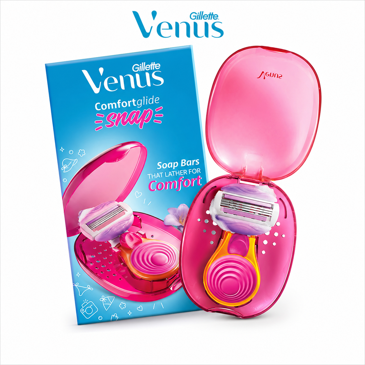 Gillette Venus ComfortGlide Snap Razor 1N | Compact Travel Razor for Women | 3-Blade Smooth Shave with Built-in Lather Bars | Portable & Gentle for Sensitive SkinR 1N
