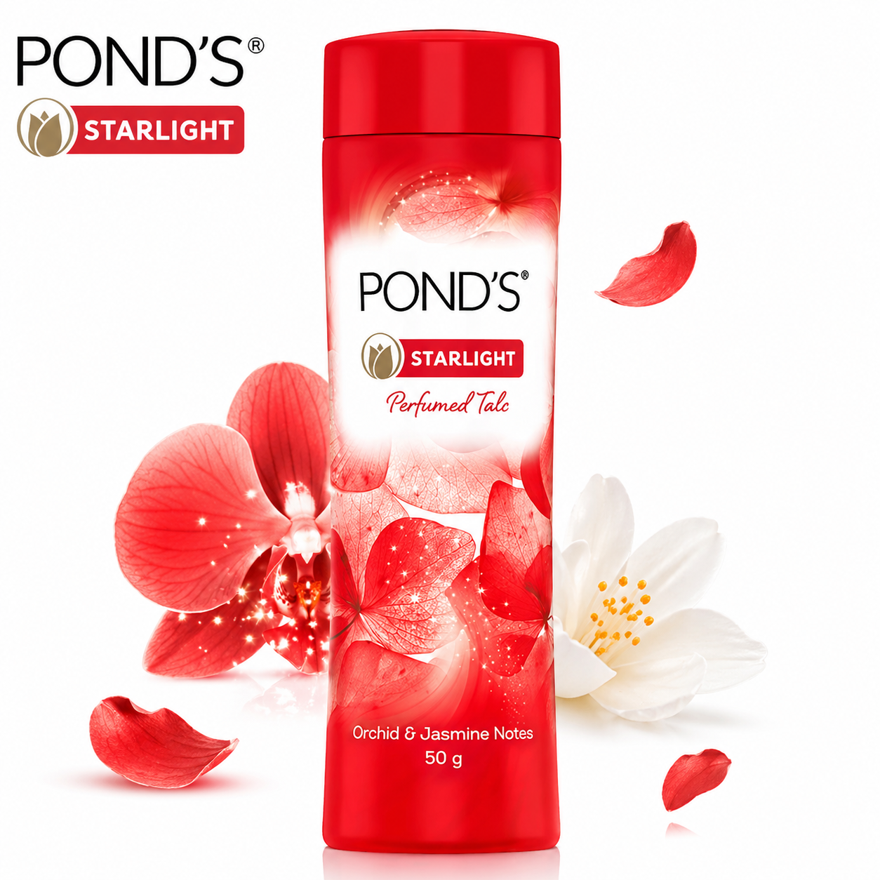 POND’S Starlight Perfumed Talcum Powder 50g | Long Lasting Floral Fragrance with Orchid & Jasmine - Soft Smooth Skin & All Day Freshness