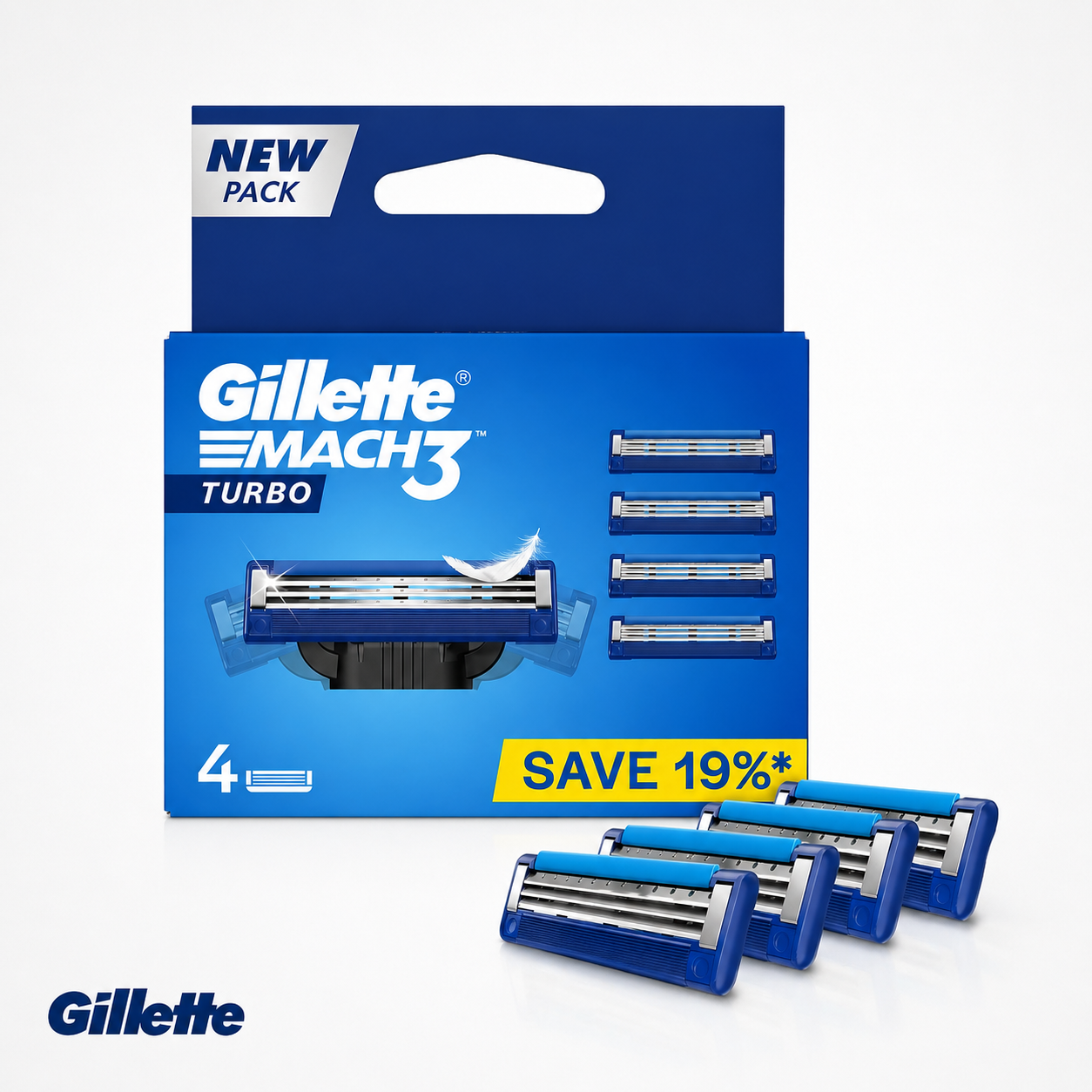 Gillette Mach3 Turbo Comfort Cartridges 4N | 3 Blade Razor Refills for Men | Long Lasting Sharp Blades with Lubrastrip | Smooth & Comfortable Shave for All Mach3 Handles