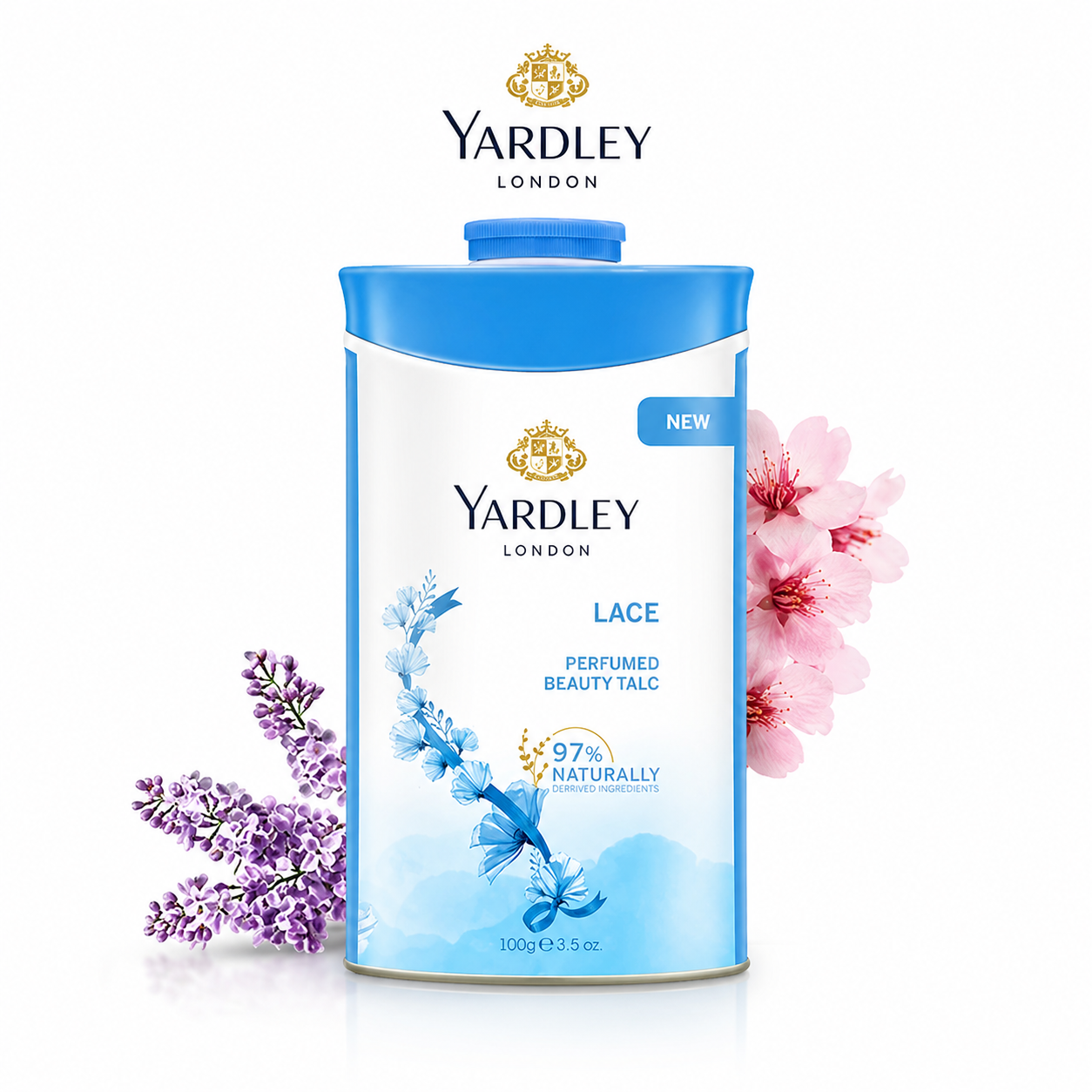 Yardley London Lace Talc 100g | Long-Lasting Floral Fragrance & Moisture Control | Silky Smooth Perfumed Body Powder for Daily Freshness