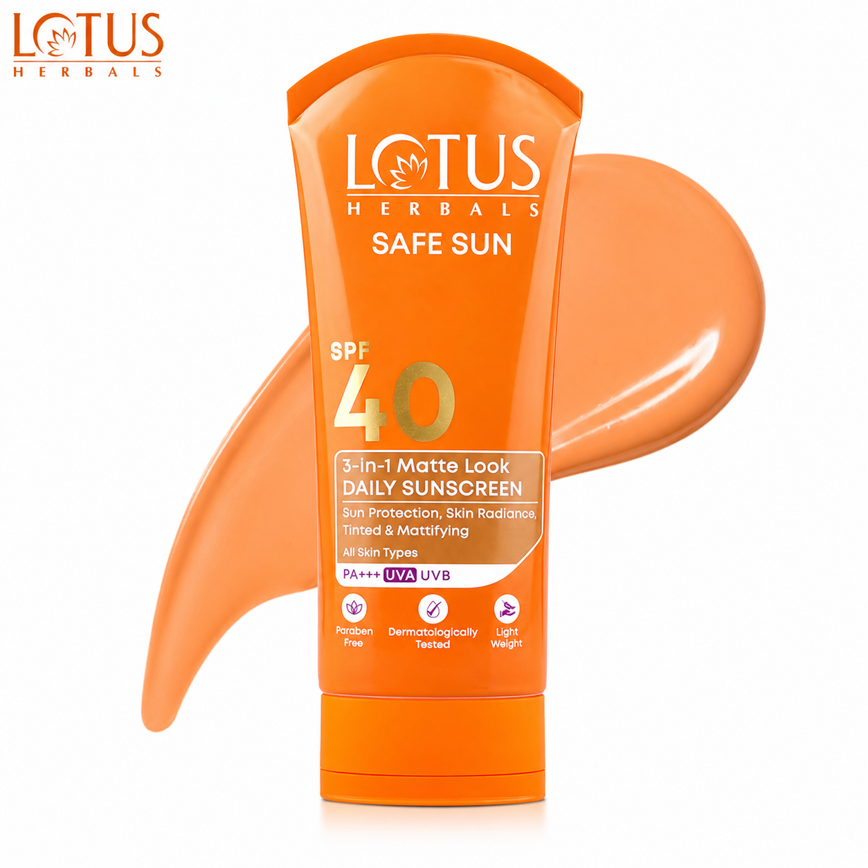 Lotus Herbals 3-in-1 Matte Look Daily Sunscreen SPF 40 PA++ 50g | Tinted Sun Protection & Oil Control | Lightweight UV Shield for All Skin Types