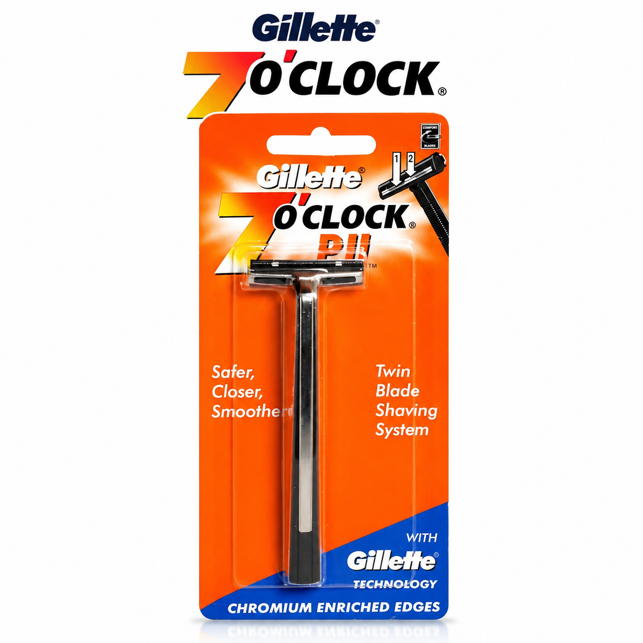Gillette 7 O’Clock PII Razor | Twin Blade Shaving System for Men | Close & Smooth Shave | Chromium Coated Blades | Daily Grooming Essential