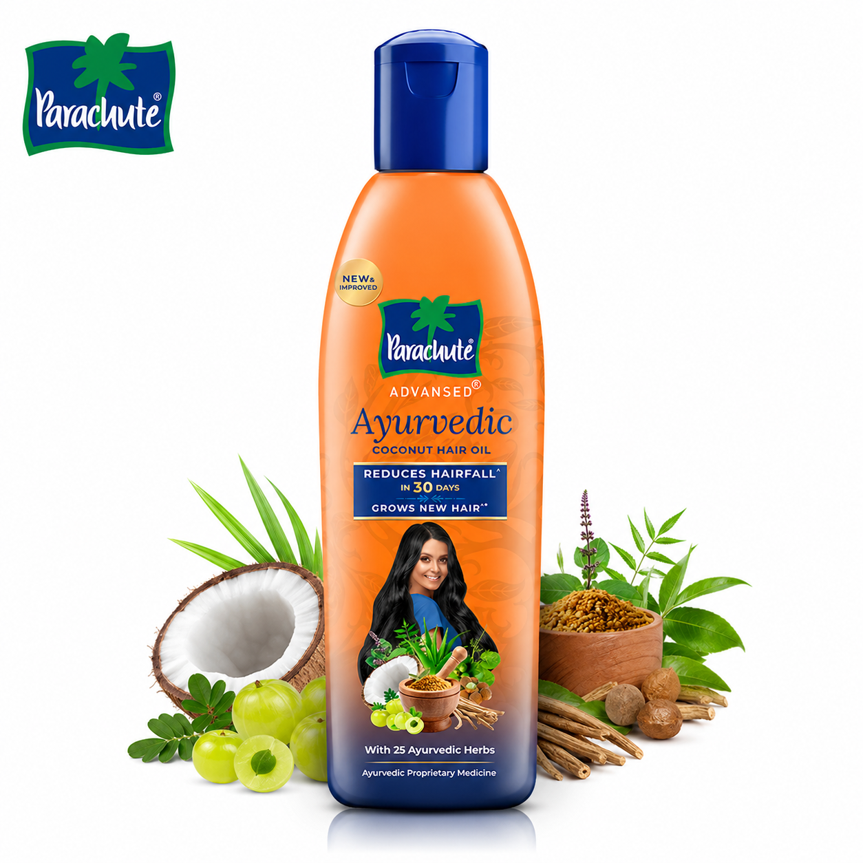 Parachute Advanced Ayurvedic Coconut Hair Oil 180ml | Reduces Hair Fall, Promotes Hair Growth & Deep Nourishment with 25 Herbs