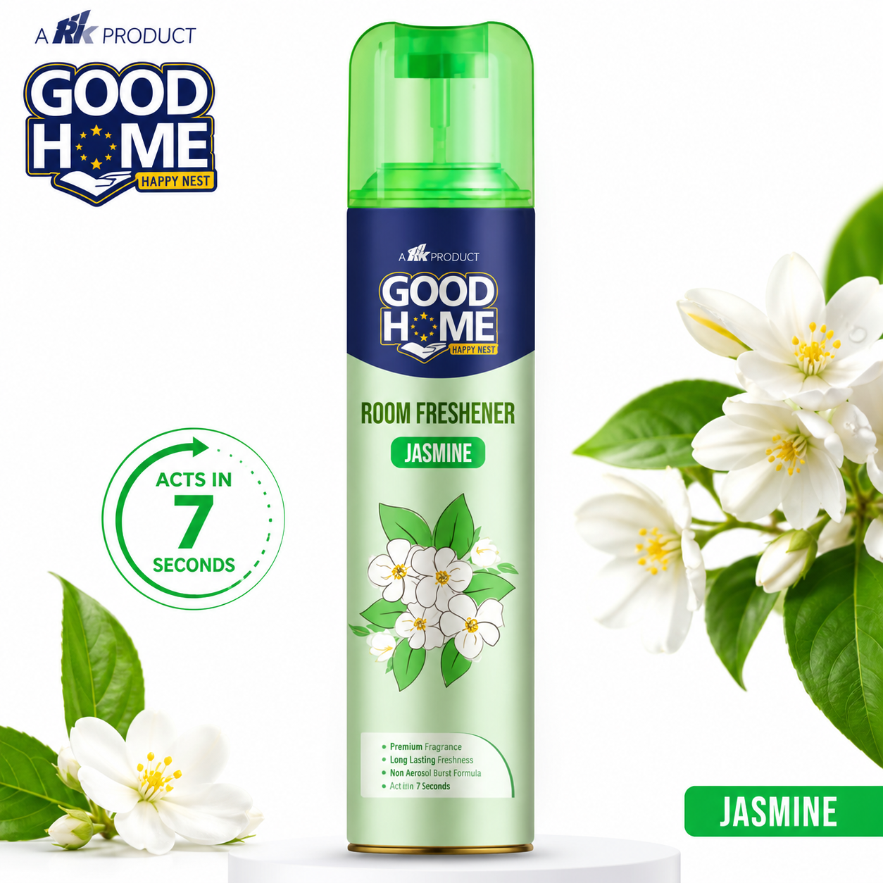 Good Home Room Freshener Jasmine 130G | Instant Floral Air Spray for Home, Office & Bathroom | Long-Lasting Freshness & Odor Control