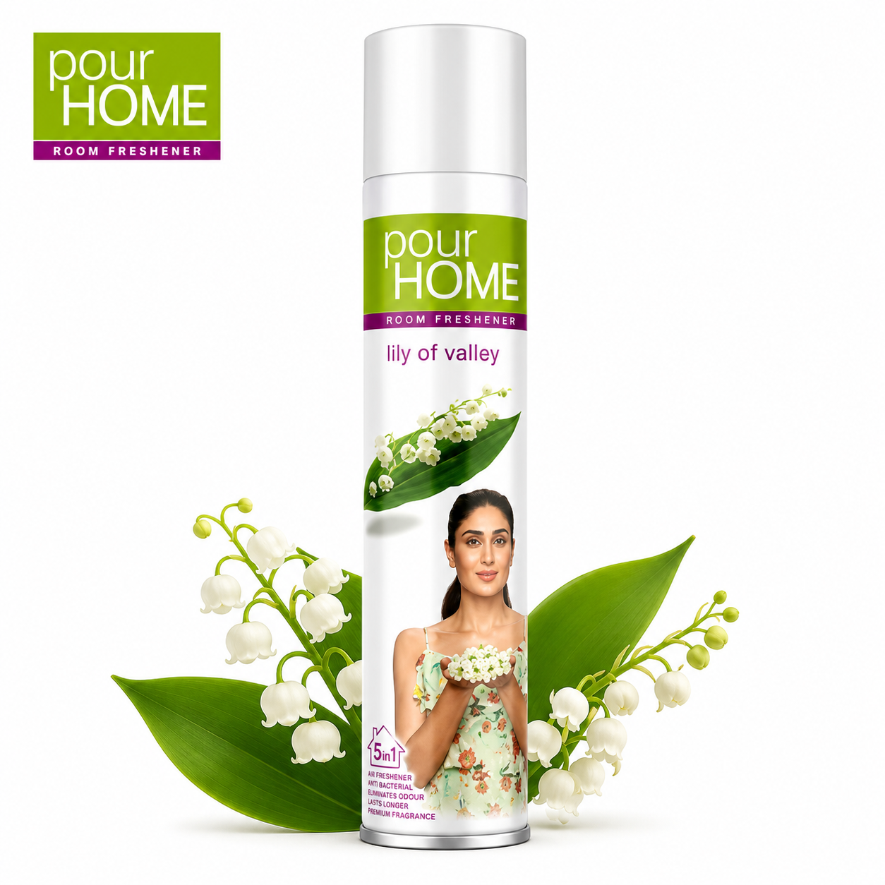 Pour Home Lily of Valley Air Freshener Spray 220ml | Long-Lasting Floral Room Fragrance & Instant Odor Eliminator | Ideal for Home, Bedroom & Living Spaces