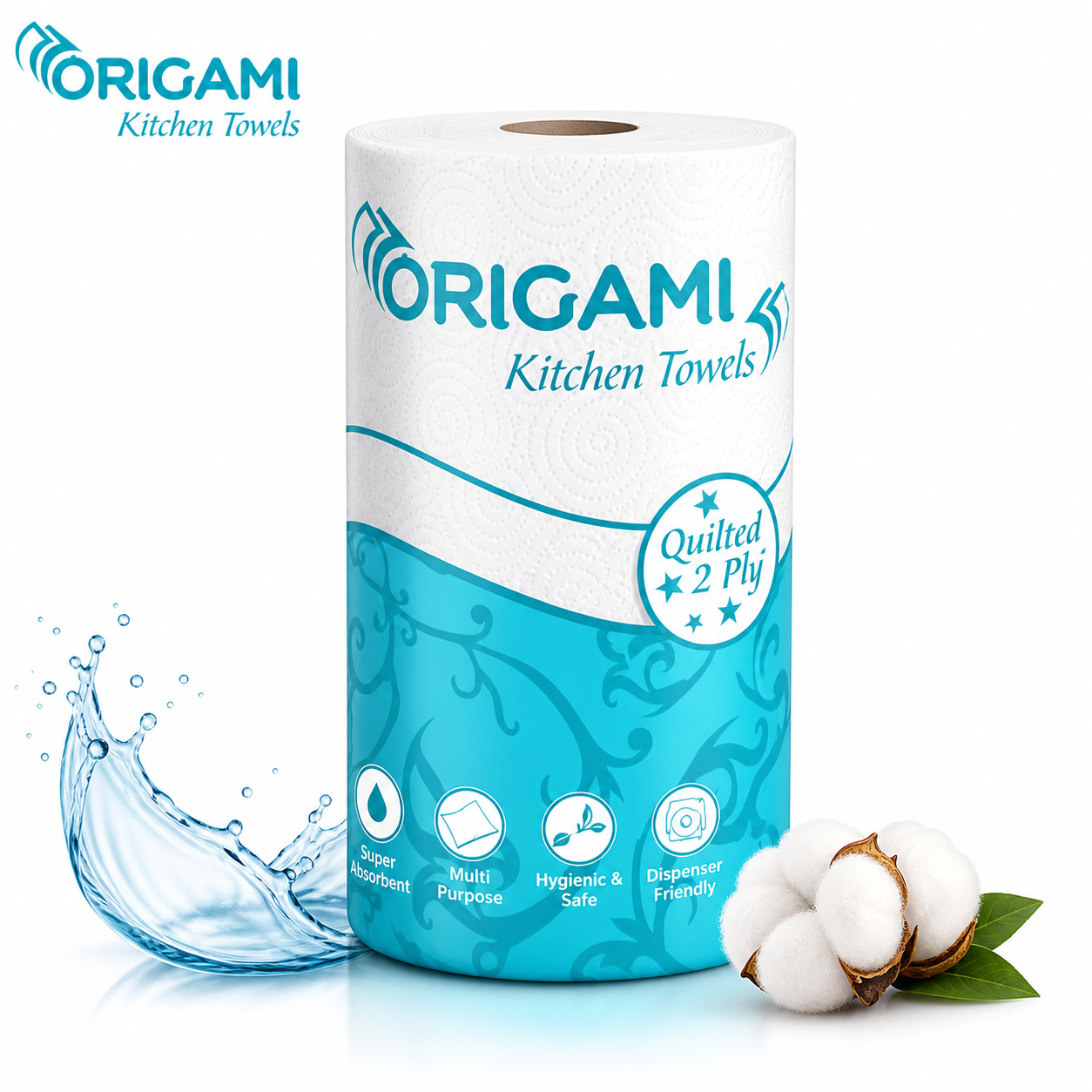 Origami Kitchen Towels | 2 Ply Strong & Highly Absorbent Paper Towels for Cleaning, Oil Absorbing & Daily Kitchen Use