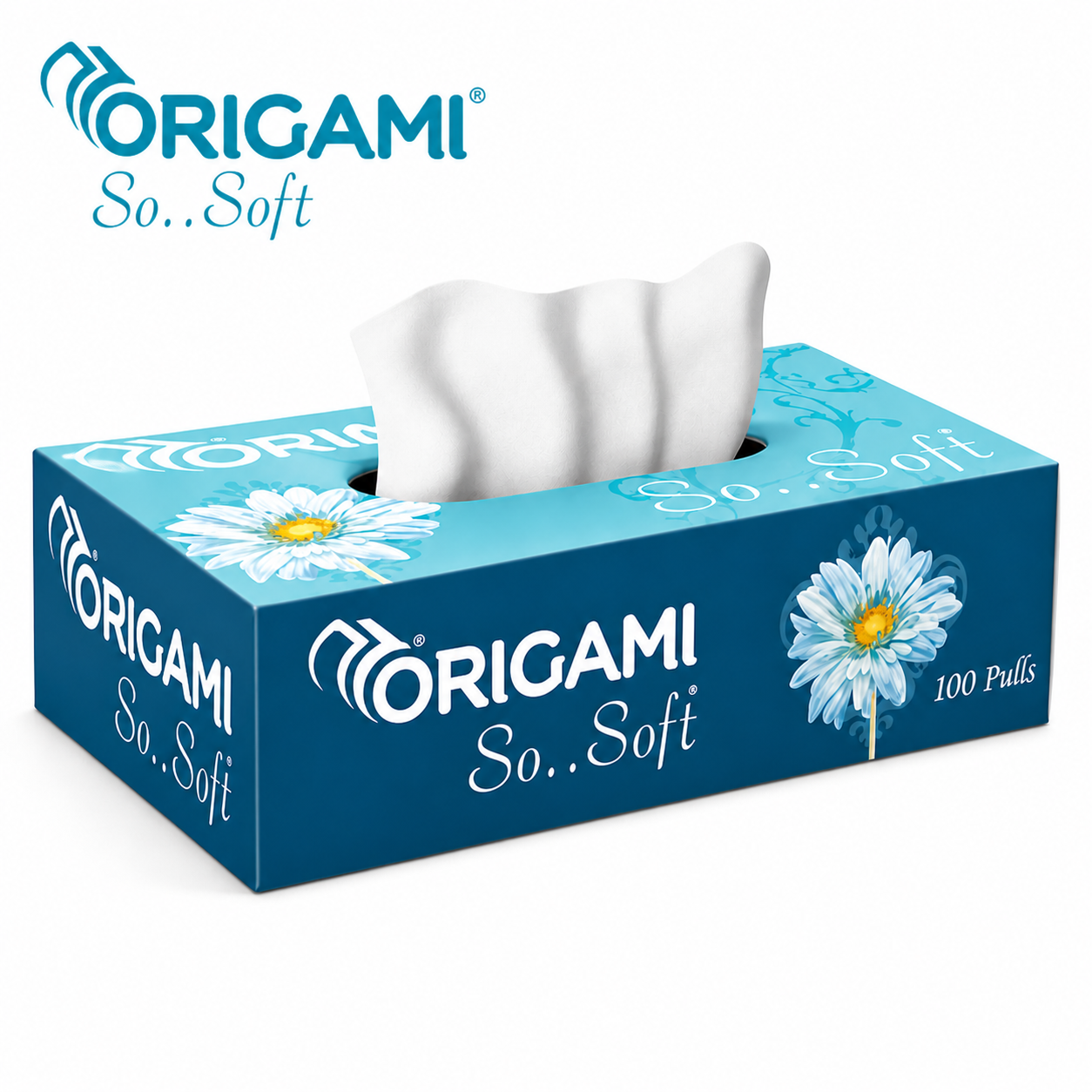 Origami So..Soft Facial Tissues 100 Pulls | Ultra Soft, Strong & Hygienic Tissue Box for Home, Office & Travel Use
