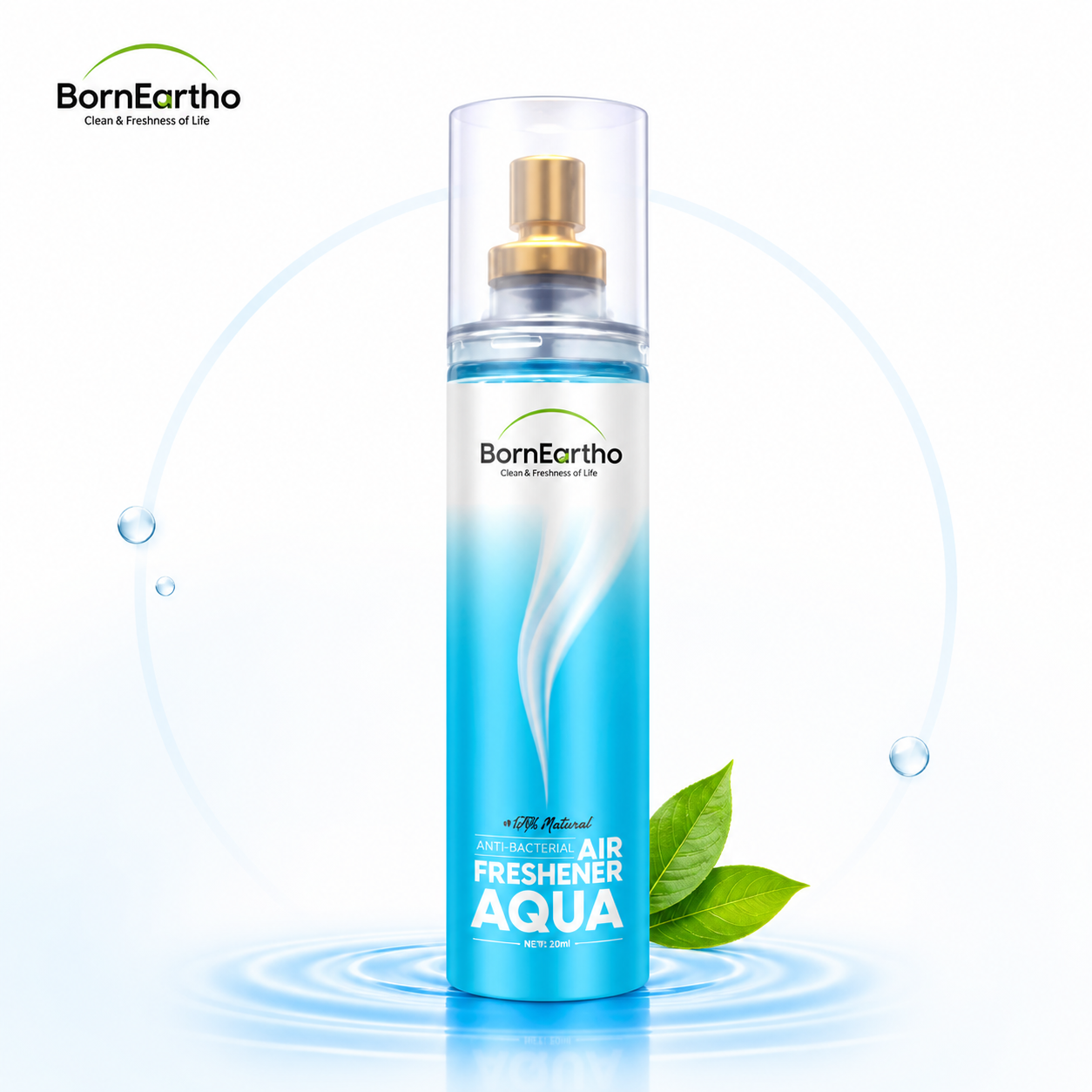 BornEartho Air Freshener Aqua 250ml | Antibacterial Long-Lasting Fresh Spray | Natural Aqua Fragrance Room Freshener for Home, Office & Car