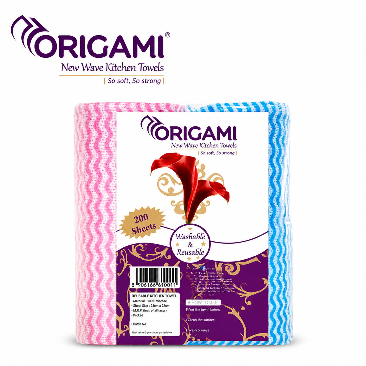 Origami Washable & Reusable Kitchen Towel Roll 200 Sheets | Super Absorbent, Durable & Multi-Purpose Cleaning Cloth for Kitchen & Home