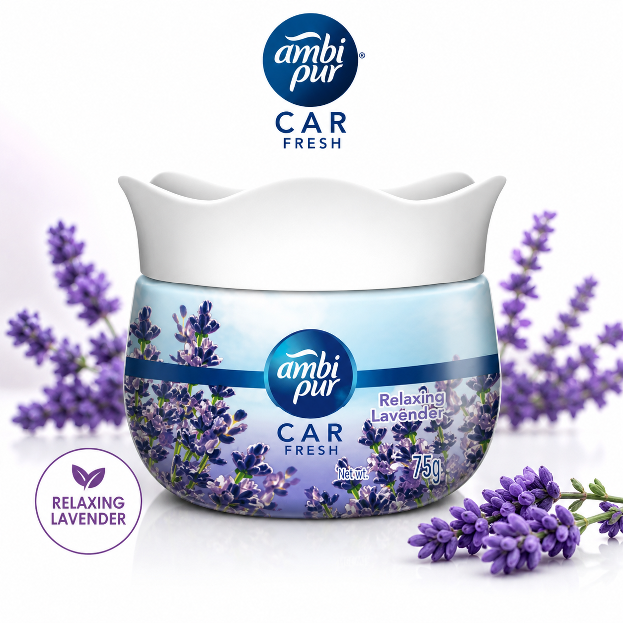 Ambi Pur Car Fresh Relaxing Lavender 75g | Long-Lasting Car Air Freshener Gel | Odor Eliminator for Cars, Travel & Daily Commute