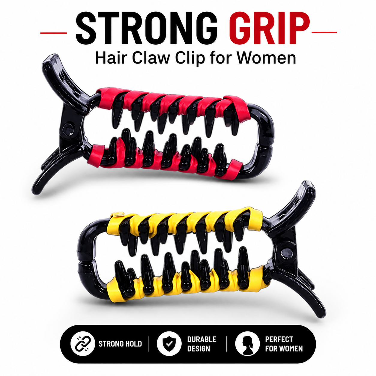 Strong Grip Hair Claw Clip for Women | Anti-Slip Banana Hair Clip for Thick & Thin Hair – Durable Stylish Hair Holder Pack of 2 (Red & Yellow)