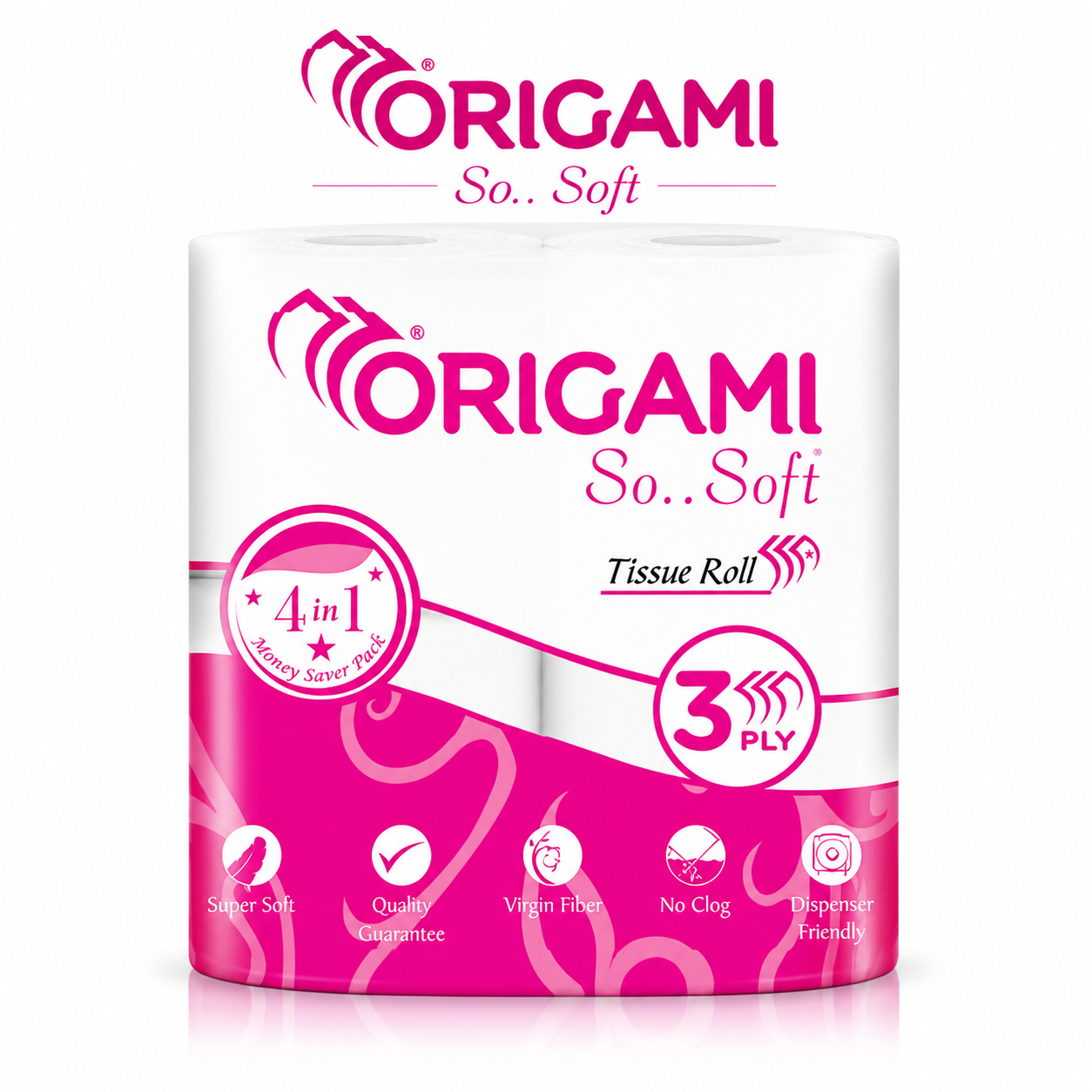 Origami So..Soft Tissue Roll 3 Ply 4-in-1 | Ultra Soft Strong Bathroom Tissue Paper for Home & Office Use