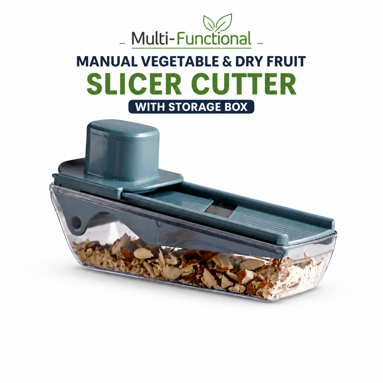 Multi-Functional Manual Vegetable & Dry Fruit Slicer Cutter with Storage Box | Sharp Blade Kitchen Chopper – Time Saving Food Prep Tool