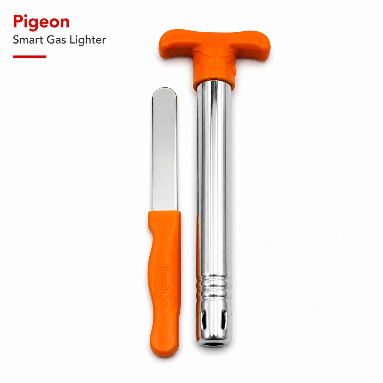 Pigeon Smart Gas Lighter | Stainless Steel Kitchen Lighter with Safety Grip & Long Nozzle – Durable, Wind-Resistant Ignition Tool for Stove, BBQ & Camping