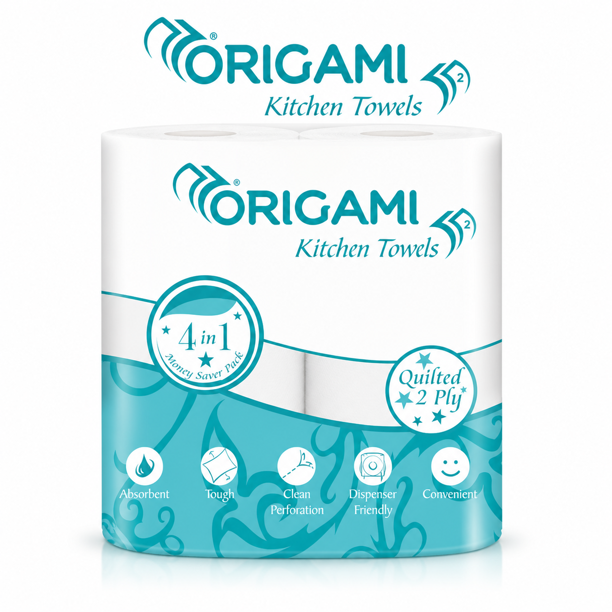 Origami Kitchen Towels 4-in-1 Power | Super Absorbent Strong & Durable Paper Towels for Cleaning, Cooking & Daily Kitchen Use