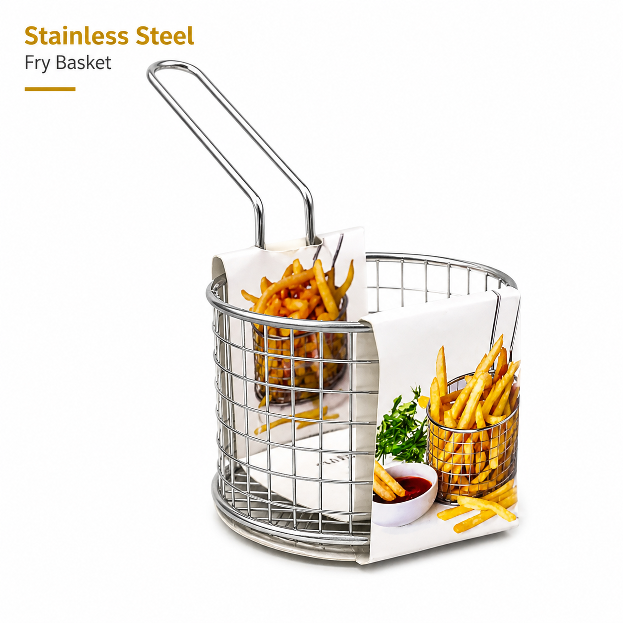 Stainless Steel Fry Basket | Mini Serving Basket for French Fries & Snacks – Oil Draining, Heat-Resistant Appetizer Basket for Home, Kitchen & Restaurants