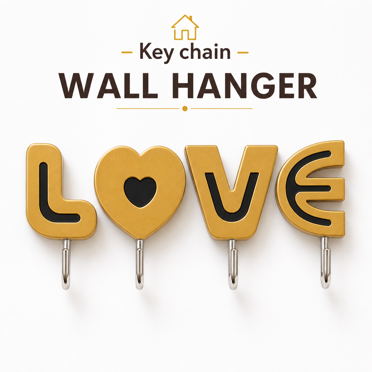 LOVE Design Wall Hooks Set | Decorative Self-Adhesive Key Holder Hooks – Stylish Multi-Key Wall Hanger for Home, Kitchen & Bathroom