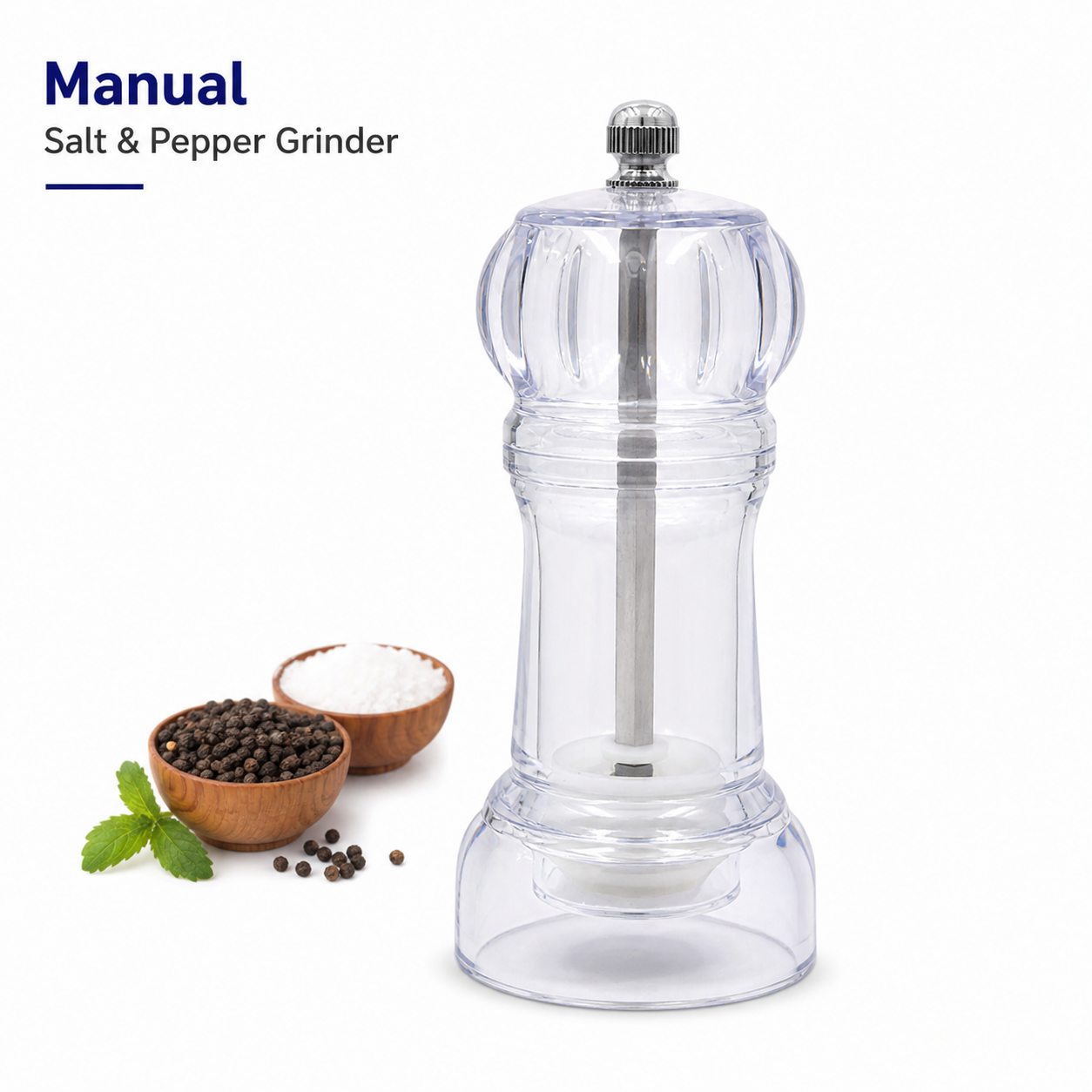 Manual Salt & Pepper Grinder | Adjustable Coarseness Transparent Spice Mill – Fresh Flavor Kitchen Tool for Home Cooking & Dining