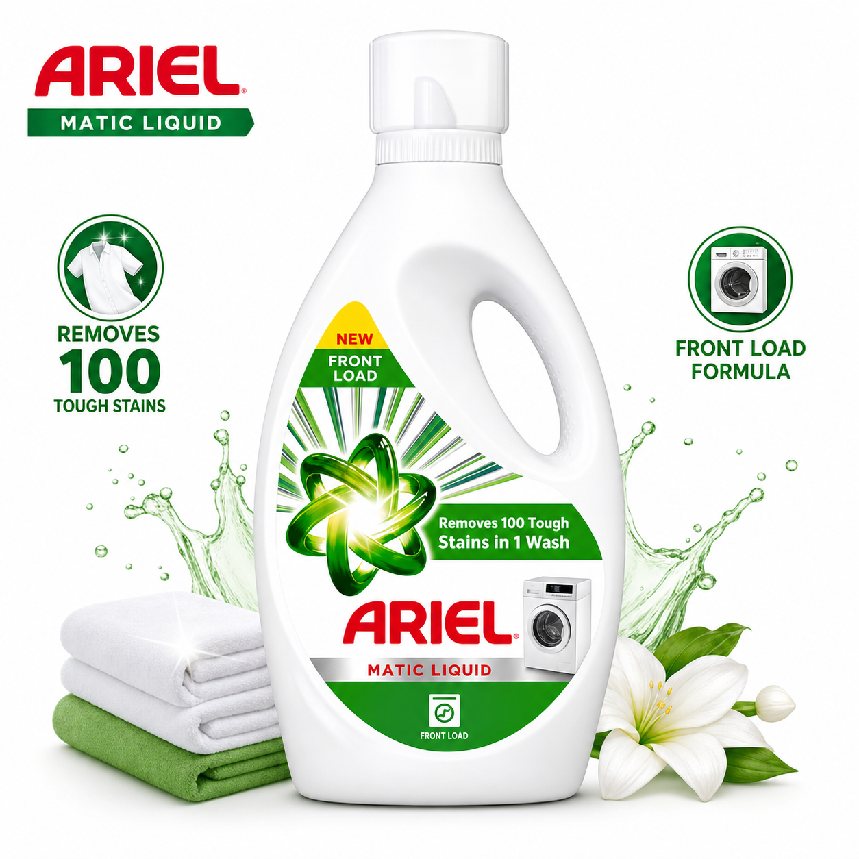 Ariel Matic Front Load Liquid Detergent 500ml | Deep Stain Removal & Long Lasting Freshness – For Front Load Washing Machines & Daily Laundry
