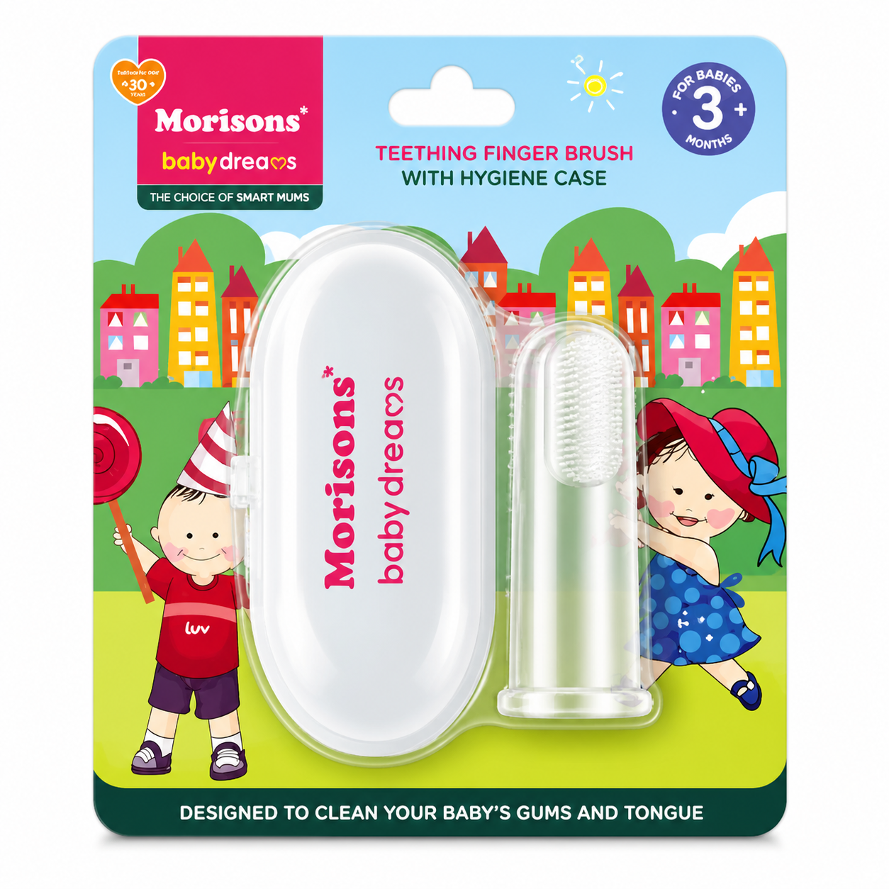 Morisons Baby Dreams Finger Toothbrush | Soft Silicone Teething Brush with Hygiene Case – Gentle Oral Care for Babies