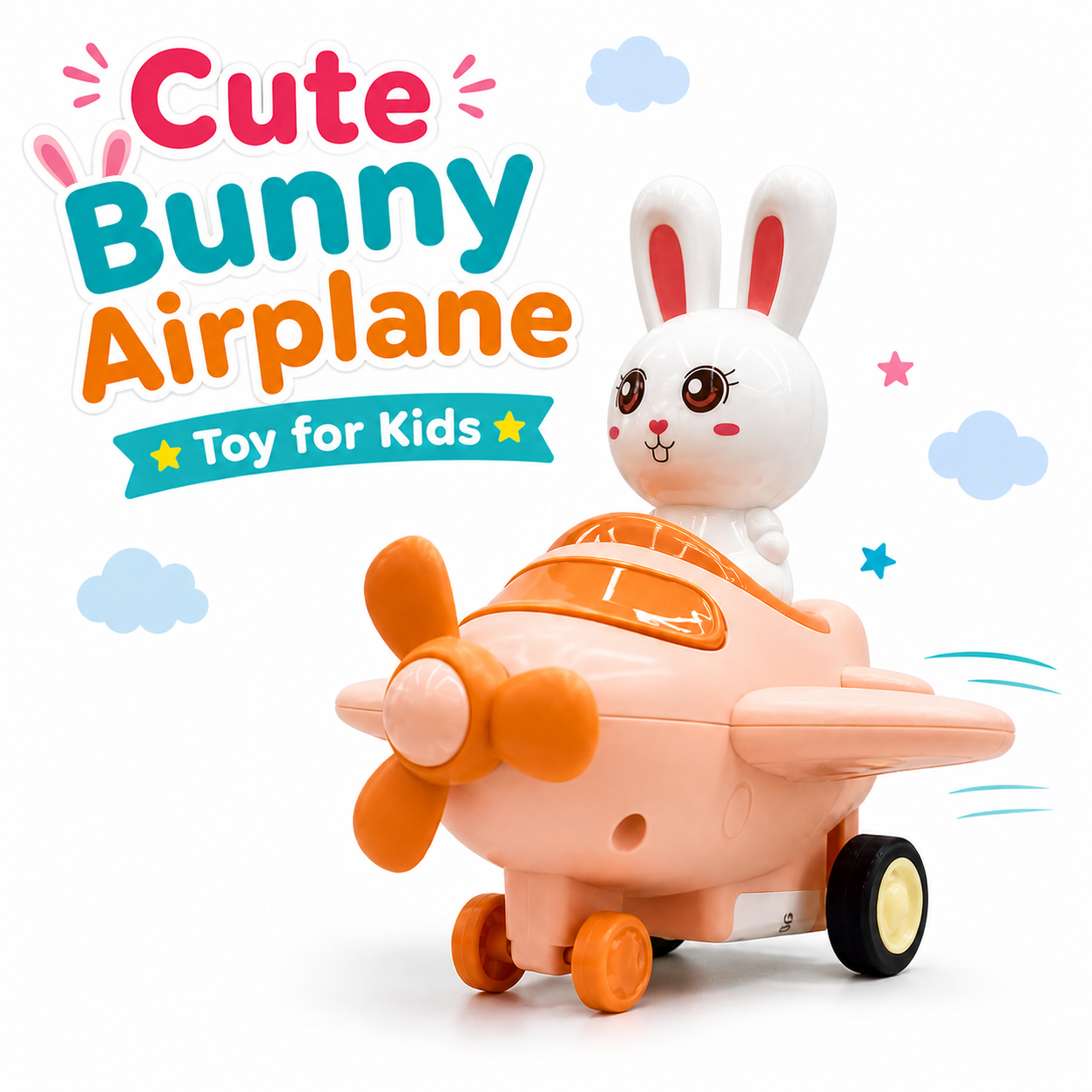 Cute Bunny Airplane Toy for Kids – Cartoon Rabbit Plane with Wheels | Fun Push Toy | Safe & Durable Toy for Toddlers