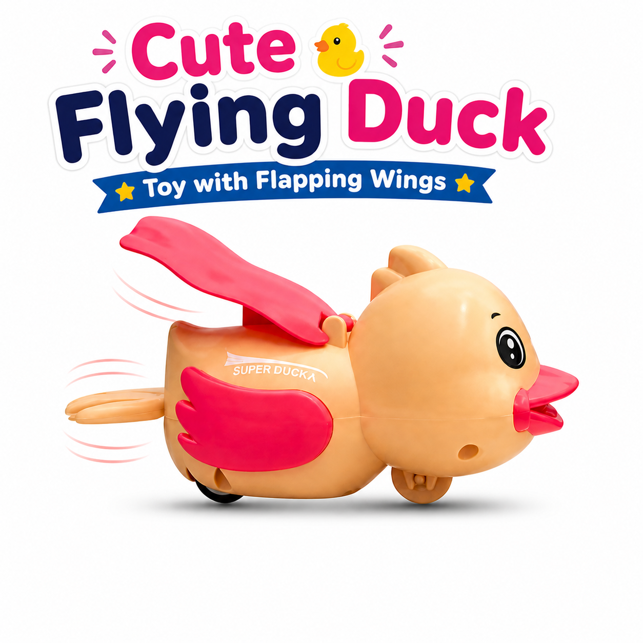 Cute Flying Duck Toy with Flapping Wings – Cartoon Wind-Up Duck Toy for Kids | Rolling Animal Toy | Fun & Safe Toddler Toy