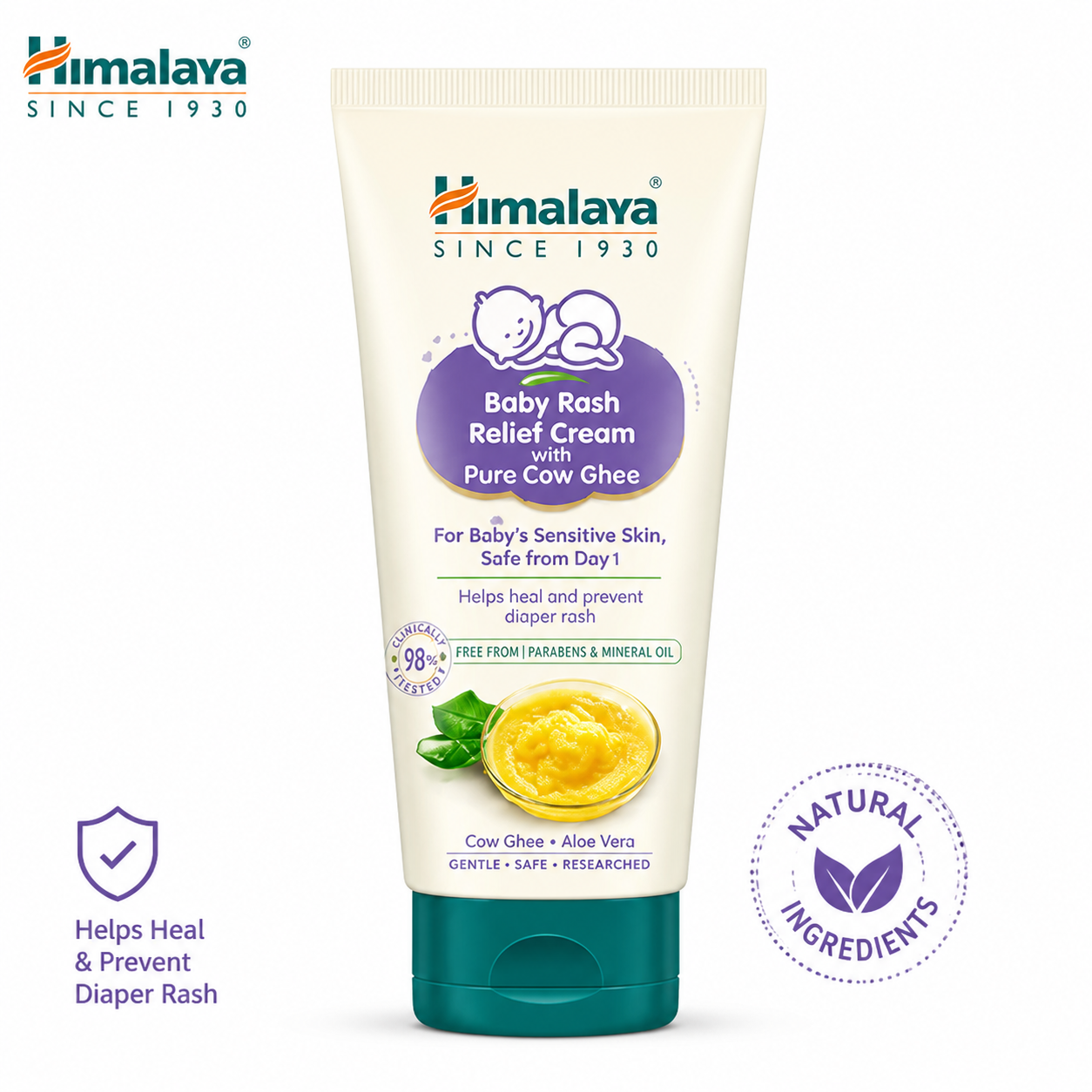 Himalaya Baby Rash Relief Cream with Pure Cow Ghee 50ml | Soothing Diaper Rash Care, Gentle Moisturizing Cream for Newborn & Sensitive Skin