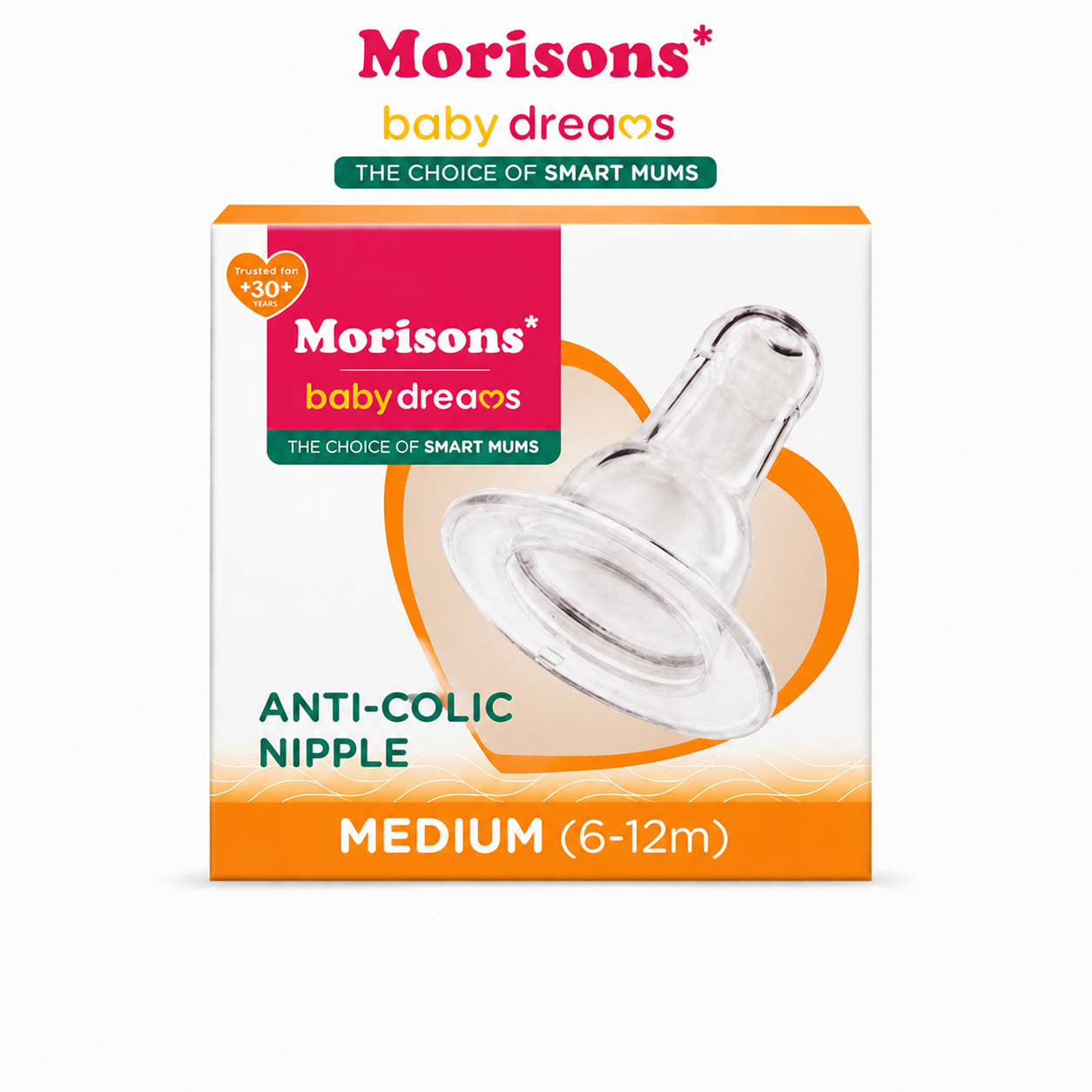 Morisons Baby Dreams Anti-Colic Nipple Medium (6–12 Months) – BPA-Free Feeding Teat | Reduces Gas & Colic | Smooth Flow Baby Bottle Nipple