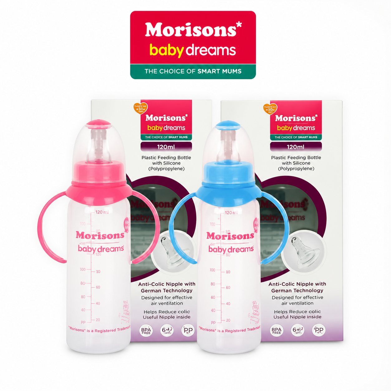 Morisons Baby Dreams Royal Feeding Bottle 250ml | BPA-Free Anti-Colic Baby Bottle with Easy Grip Handles for Newborns & Infants