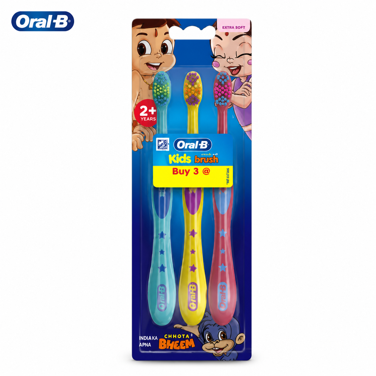 Oral-B Kids Extra Soft Toothbrush Pack of 3 | Gentle Bristles, Fun Colors & Easy Grip – Ideal for Kids 2+ Years