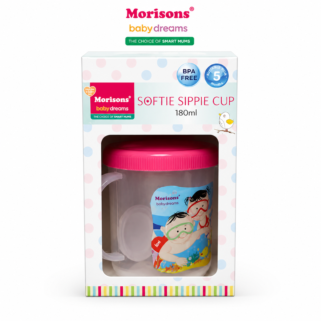 Morisons Baby Dreams Softie Sippie Cup 180ml | BPA-Free Spill-Proof Trainer Cup with Soft Spout & Easy Grip for Babies 5+ Months