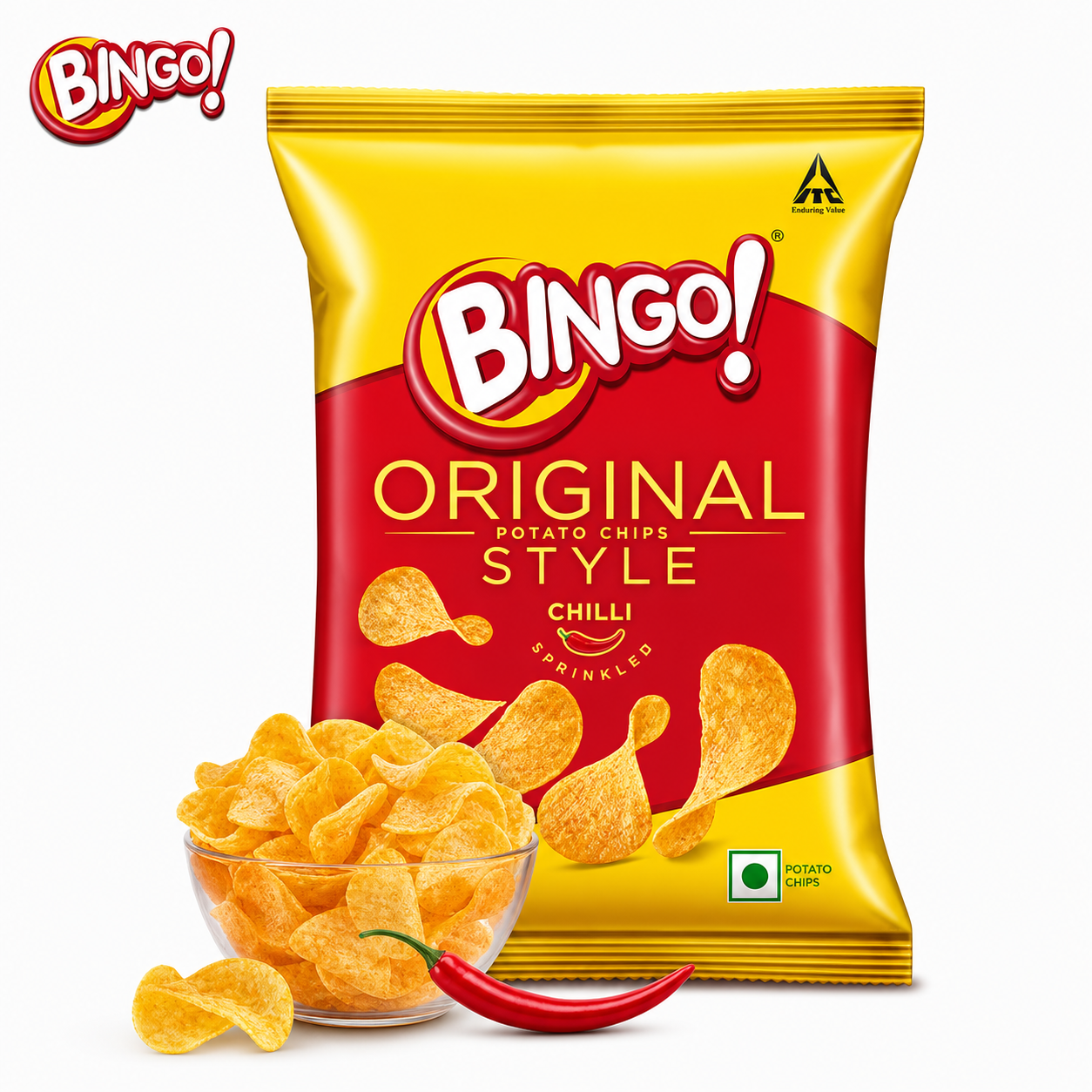 Bingo Original Style Chilli Potato Chips 45g | Spicy Crunchy Chips Snack | Bold Chilli Flavour Party Snack for Kids & Adults