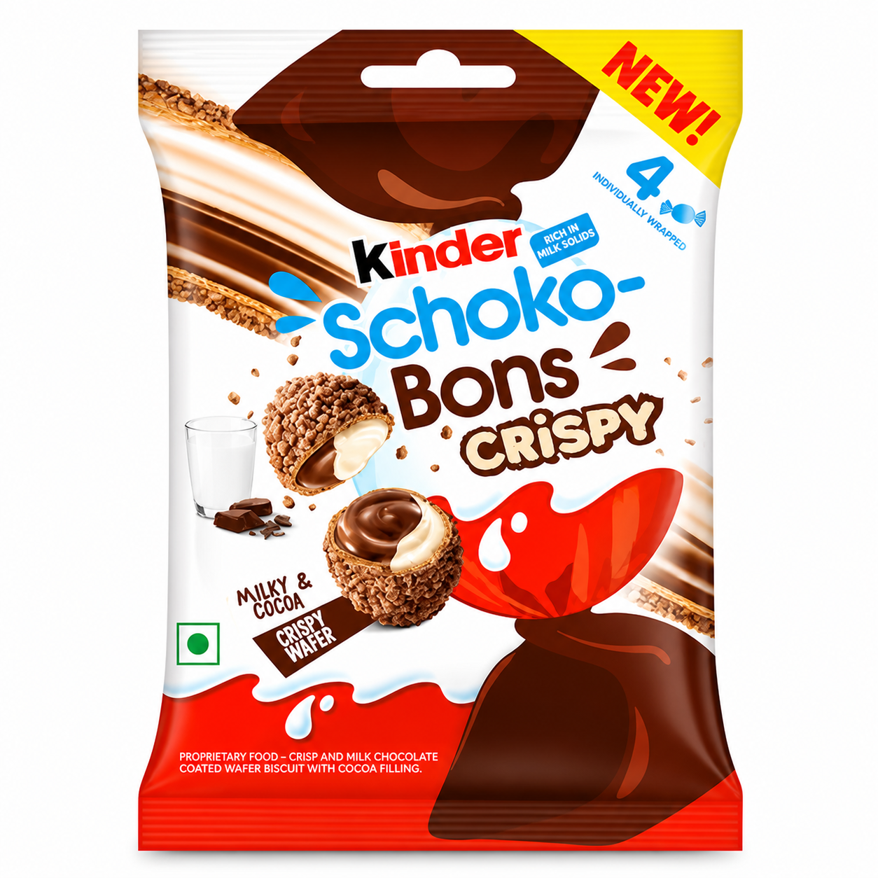 Kinder Schoko Bons Crispy Chocolate 22.4G | Crispy Wafer Bites with Creamy Milk Filling & Cocoa – Delicious Chocolate Snack for Kids & Sharing