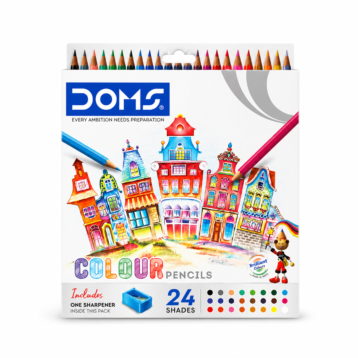 Doms Long Colour Pencils 24 Shades – Vibrant Colors & Smooth Coloring | Strong Lead & Break-Resistant | Ideal for Kids, Students & Creative Art Projects