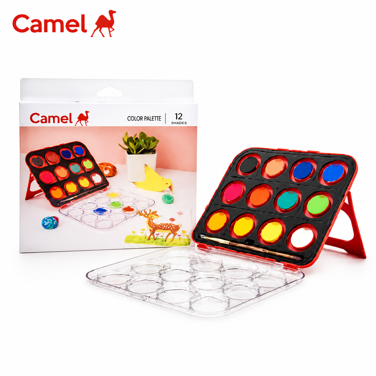 Camel Washable Colour Pad 12 Shades | Kids Watercolor Palette Set – Non-Toxic, Easy Clean Paint Kit for School Projects, Art & Creative Learning
