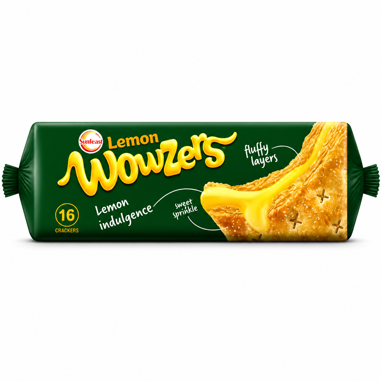 Sunfeast Lemon Wowzers Cracker 128G | Zesty Lemon Cream Biscuits with Crispy Puffy Layers – Light, Crunchy Tea-Time Snack for All Ages
