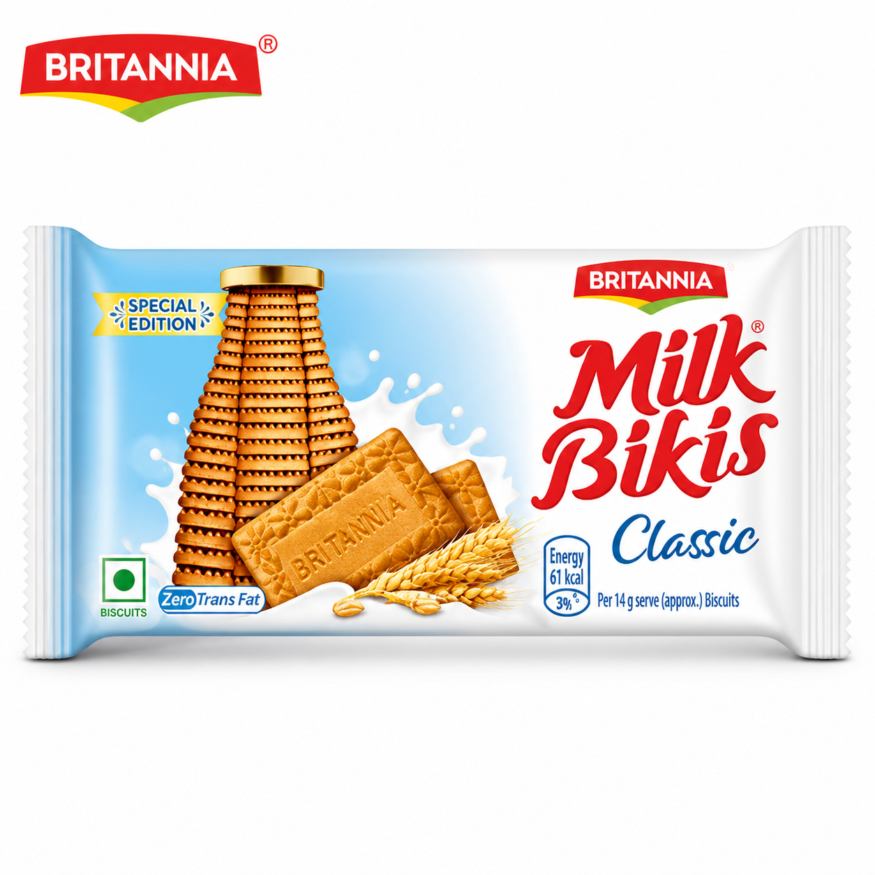 Britannia Milk Bikis Classic Biscuits 65g | Creamy Milk Goodness Crispy Snack | Perfect Tea-Time Biscuit for Kids & Family