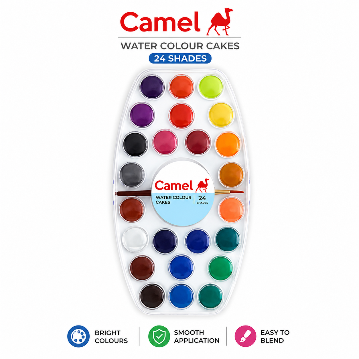 Camel Water Colour Cakes 24 Shades – Vibrant Watercolor Paint Set for Kids & Artists | Easy Blend, Non-Toxic & Travel Friendly