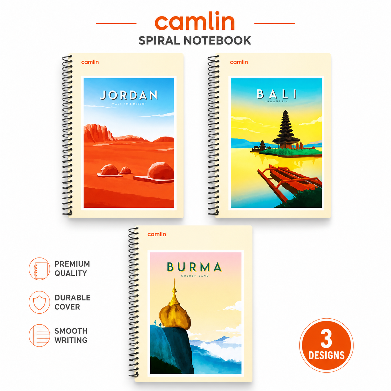 Camlin Unruled Notebook 180 Pages – Premium Blank Note for Sketching & Writing | Smooth Paper, Spiral Binding & Travel Friendly