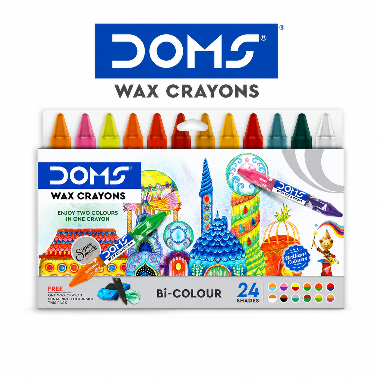 Doms Extra Long Wax Crayons 24 Shades | Bi-Colour Non-Toxic Crayons for Kids Drawing, Coloring & Creative Art