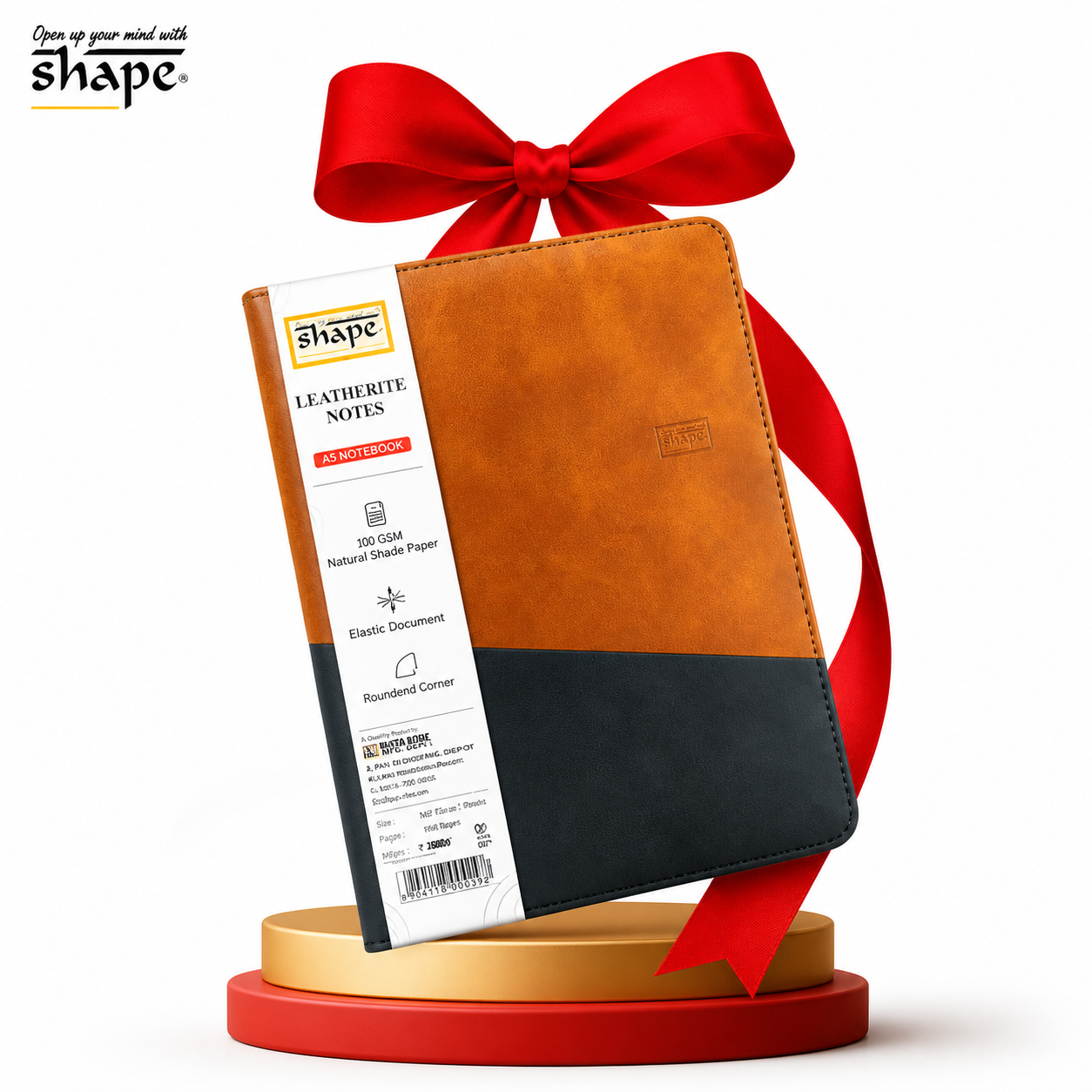Shape Leatherite Notebook 160 Pages | Premium Leather Finish Journal with Elastic Band & 100 GSM Paper for Office, Study & Gifting