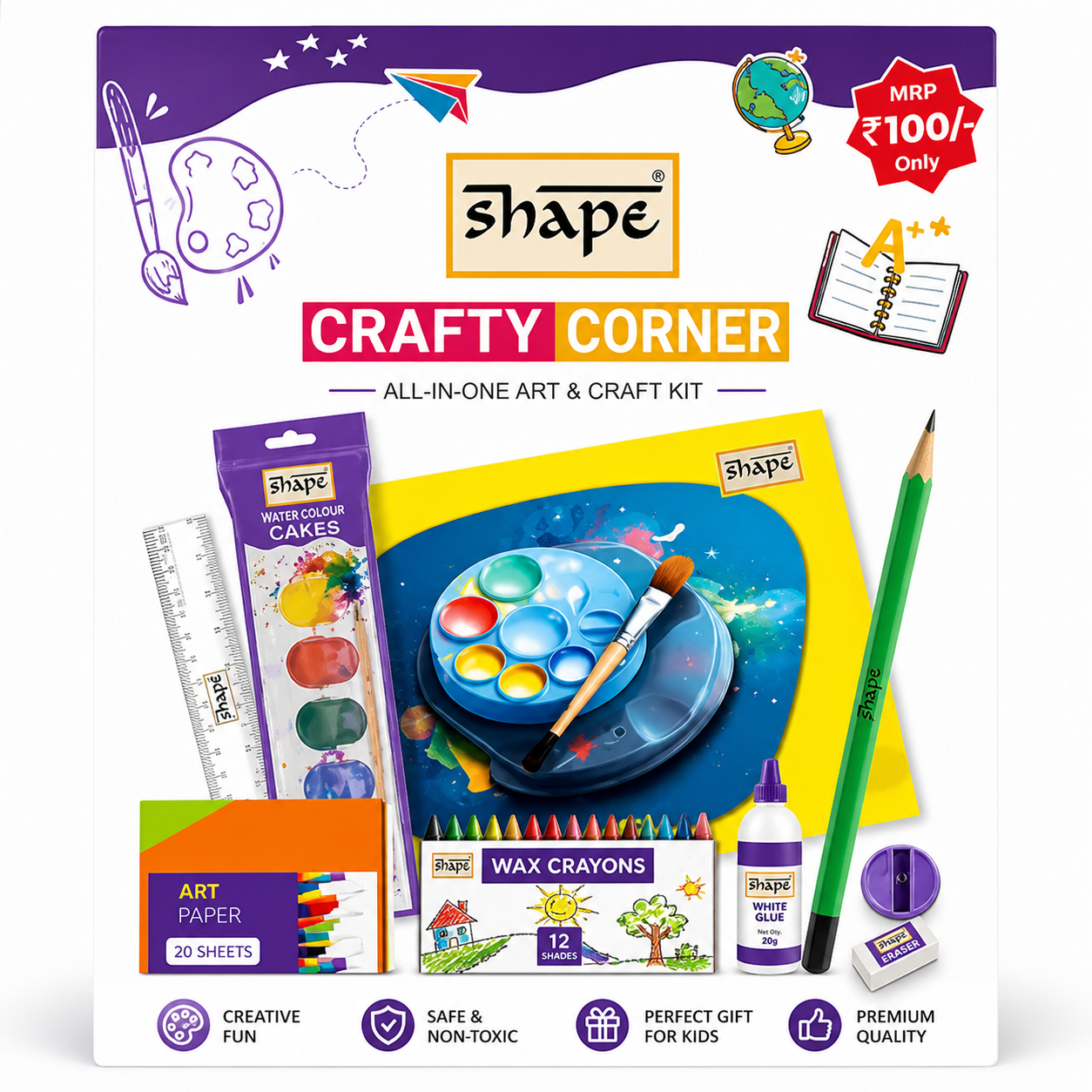 Shape Crafty Corner Art & Craft Kit | Complete Creative Set for Kids – Safe, Non-Toxic School Projects & DIY Activities Kit