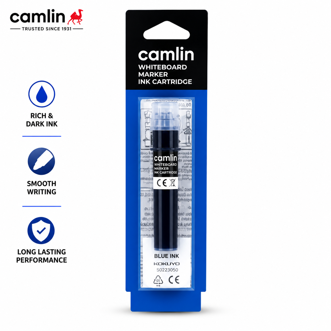 Camlin Whiteboard Marker Ink Cartridge Blue | Long Lasting Refill for Smooth Writing, Teaching, Office & Presentation Use