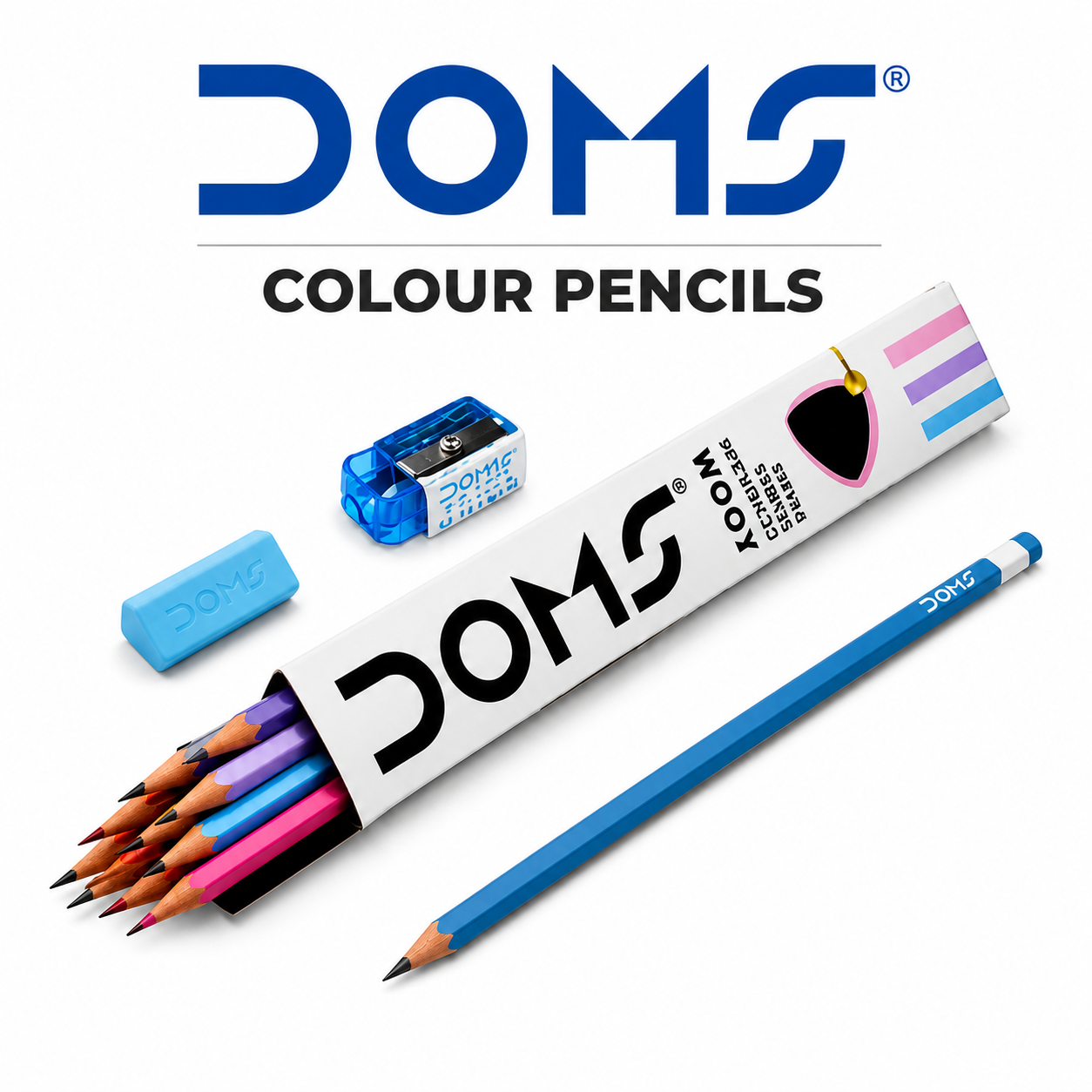 DOMS Zoom Colour Pencils Set | Bright 12 Shades, Smooth Coloring, Durable Leads & Non-Toxic for Kids, Drawing, Sketching & School Projects